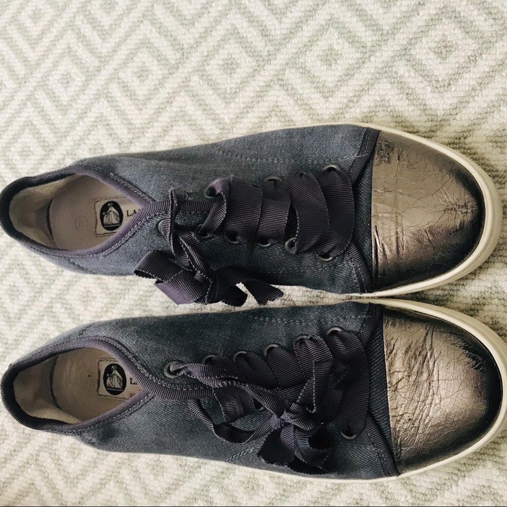 Lanvin denim sneaker with silver leather tips